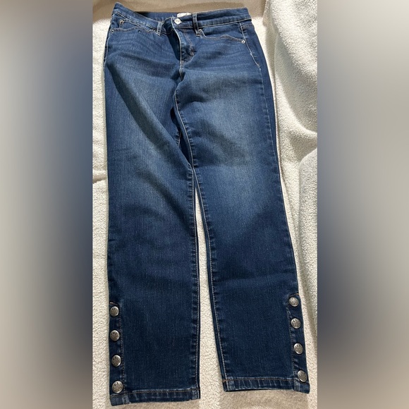 SALE! Nicole Miller SOHO High Rise Ankle Buttons Skinny Jeans Size 8 in EUC - Picture 2 of 14